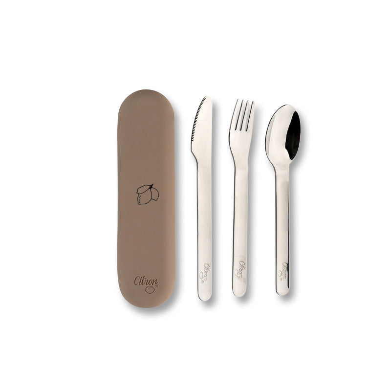 Citron Conjunto de Talheres e Estojo em Silicone - Marron