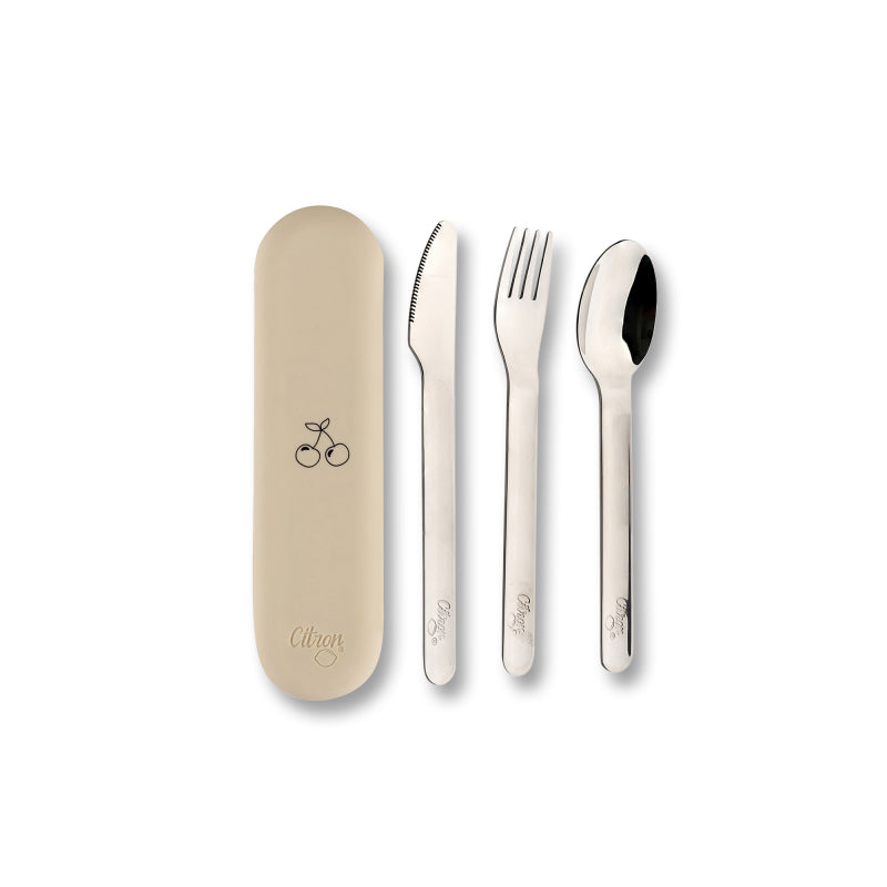 Citron Conjunto de Talheres e Estojo em Silicone - Creme