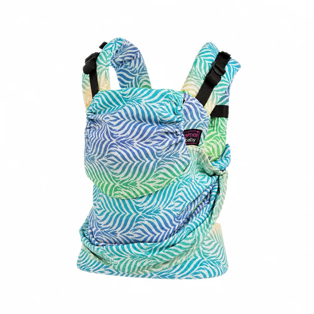 Marsúpio Emeibaby Easy Baby Size completo com padrão azul e verde