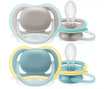 Philips Avent - 2 Chupetas - Ultra Air 18M+ - Lisas Cinza/Azul