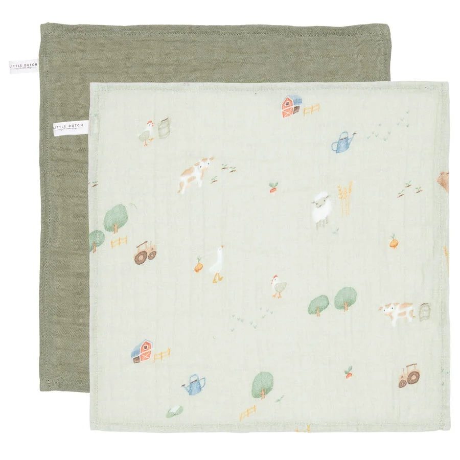 Little Dutch Toalhas de Rosto em Musselina | Facecloths - Little Farm / Pure Olive