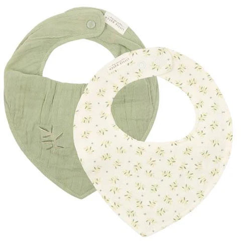 Little Dutch Bandana Babete em Musselina -  set de 2 - Blueberry Leaves ; Sage