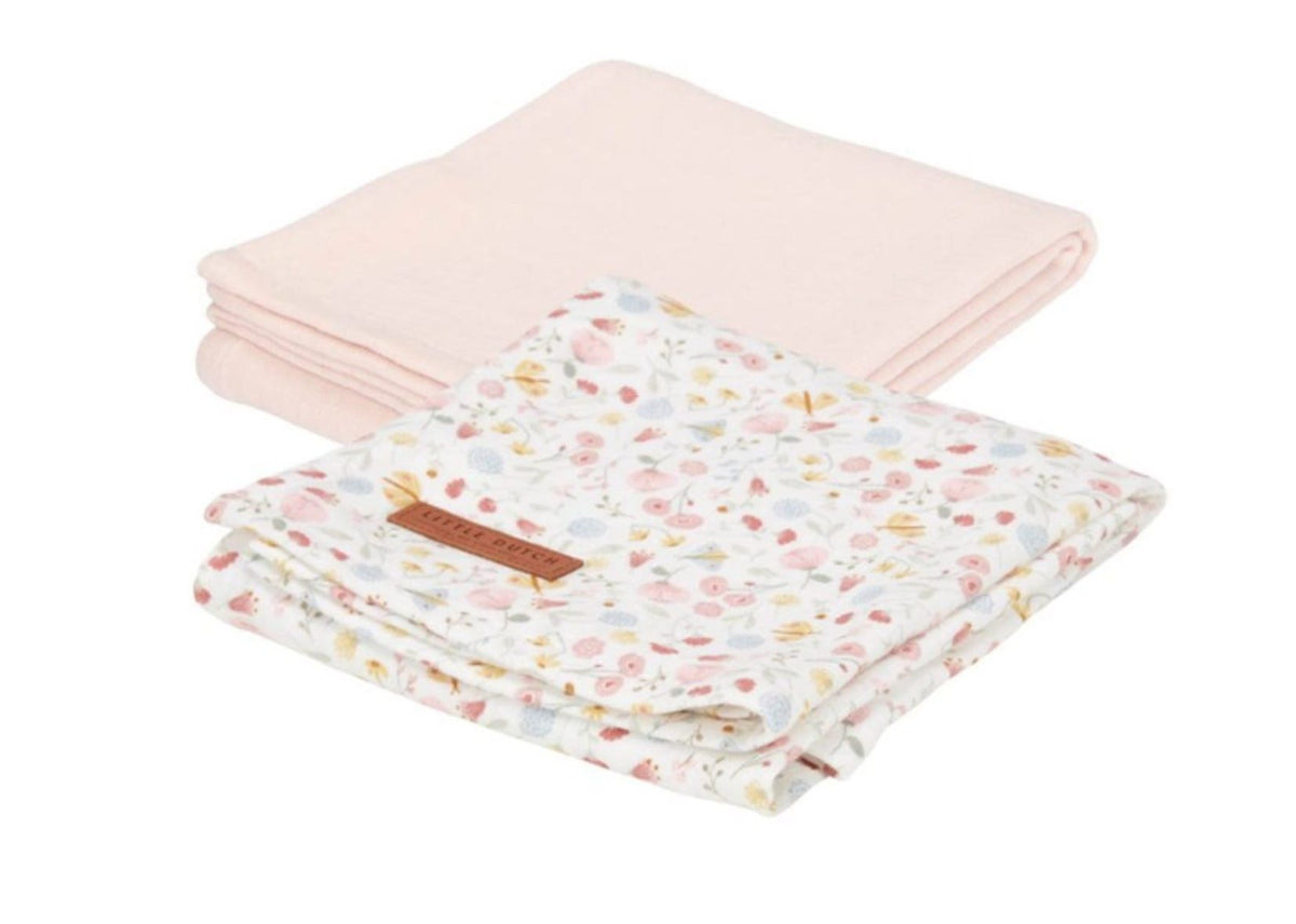 Little Dutch Mini Toalhinhas de Higiene | Washcloths - Flowers and Butterflies / Pure Soft Pink