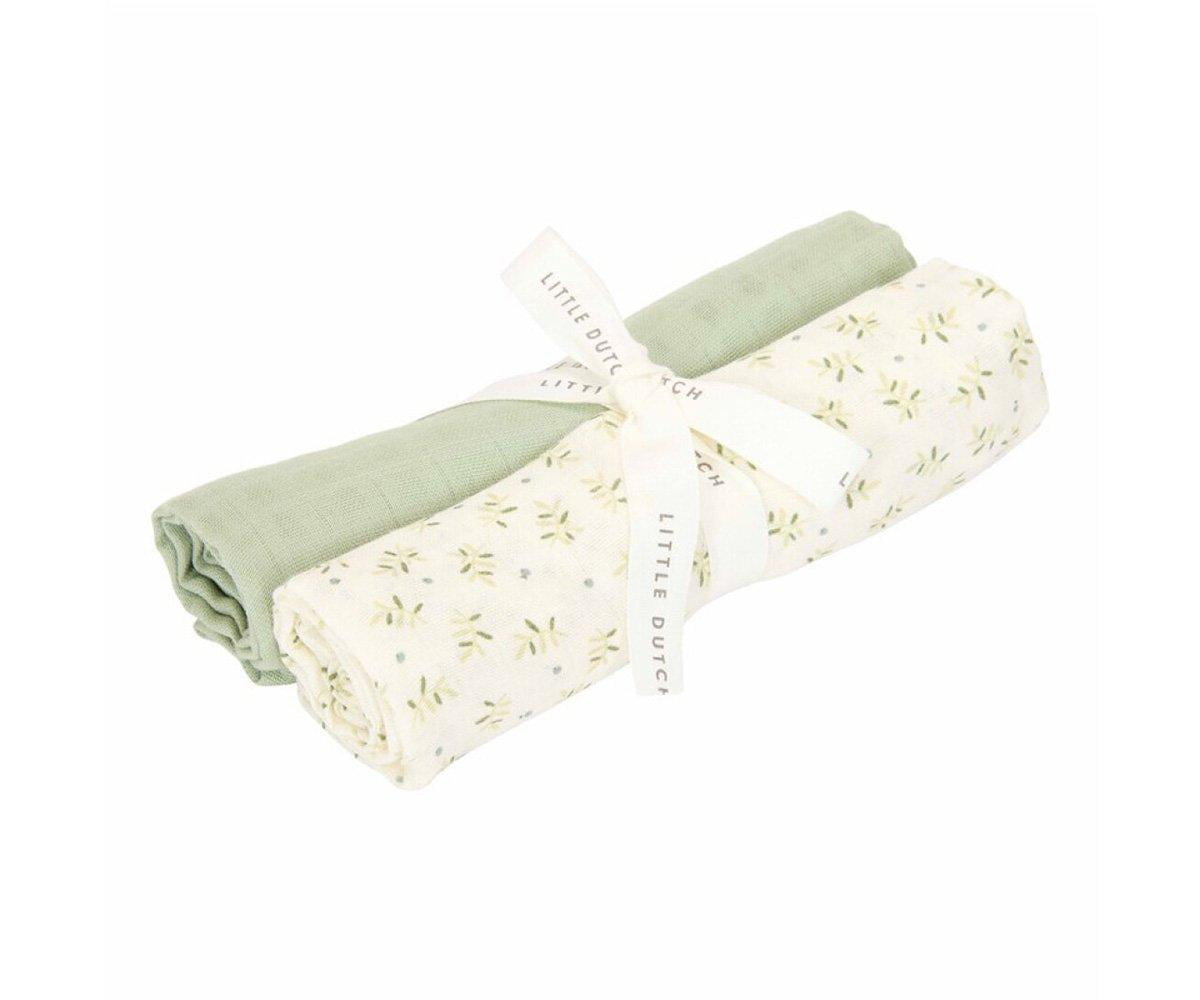 Little Dutch Swaddle 120 x 120 em Musselina - Blueberry Leaves