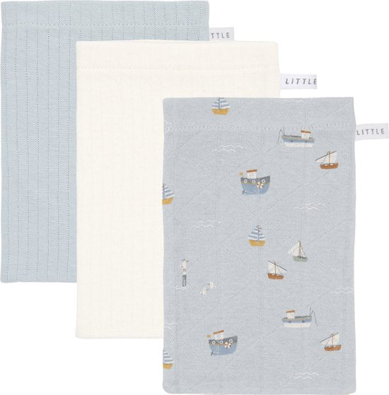 Little Dutch Mini Toalhinhas de Higiene | Washcloths - Sailors Bay Blue / Pure Soft White / Pure Soft Blue