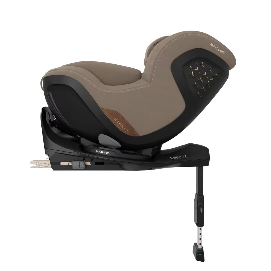Maxi-Cosi Mica Slide Pro Authentic Truffle vista lateral com base ISOFIX integrada