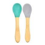 Minikoioi Colheres em Silicone e Bambu - Verde e Cinza