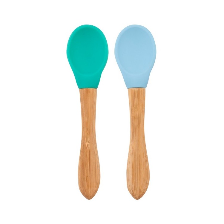 Minikoioi Colheres em Silicone e Bambu - Verde e Azul
