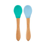 Minikoioi Colheres em Silicone e Bambu - Verde e Azul