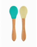 Minikoioi Colheres em Silicone e Bambu - Verde e Amarelo
