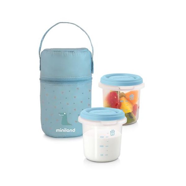 Miniland Conjunto de Bolsa e 2 Recipientes Herméticos 250ml - Azul