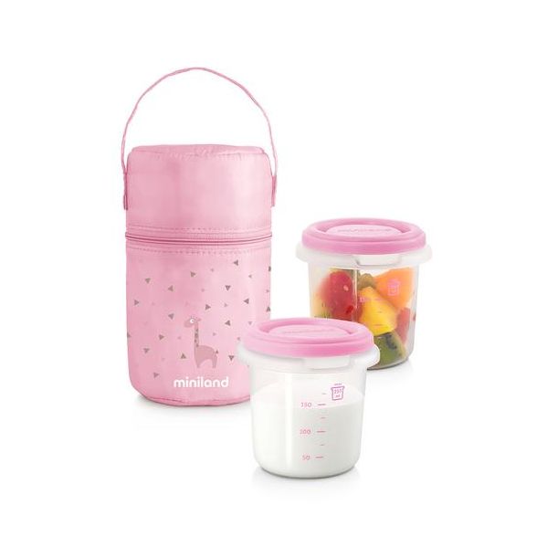 Miniland Conjunto de Bolsa e 2 Recipientes Herméticos 250ml - Rosa