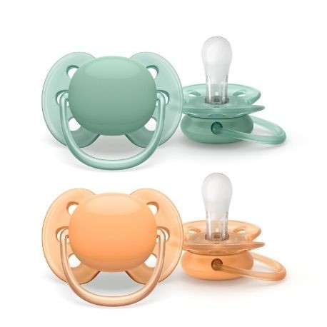 Philips Avent - 2 Chupetas - Ultra Soft 0-6M - Lisas Verde/Ocre