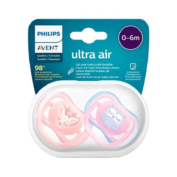 Philips Avent - 2 Chupetas - Ultra Air - Deco - 0-6 M - Menina
