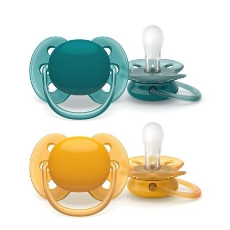 Philips Avent - 2 Chupetas - Ultra Soft 6-18M - Lisas Verde/Ocre