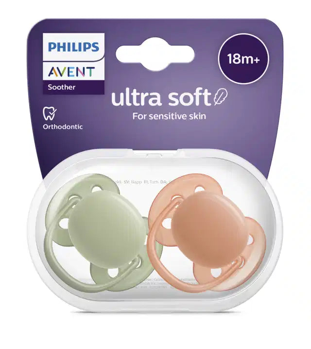 Philips Avent 2 Chupetas 18M+ Ultra Soft Lisas - Verde/Laranja