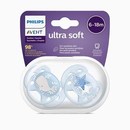 Philips Avent - 2 Chupetas - Ultra Soft - Deco 6-18M - Menino