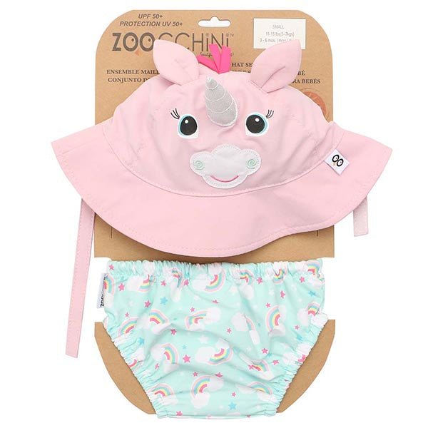 ZooCchini - Conjunto de Banho Chapéu e Cueca 6-12 meses - Unicornio