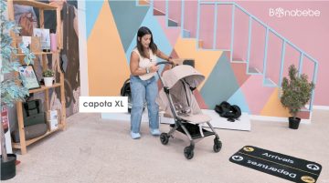 Demonstração da Capota XL ventilada do carrinho ultracompacto compatível com cabine de avião, aprovado pela IATA Joolz aer2