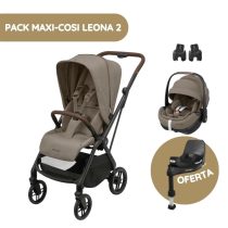 Maxi-Cosi Carrinho de Passeio Leona 2 + Pebble 360 Pro2 + Adaptadores + Oferta Base Family Fix 360 Pro - Twilic Truffle