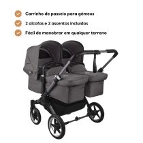 Carrinho de Passeio para Gémeos Bugaboo Donkey 5 Twin - Graphite/Gris Melange